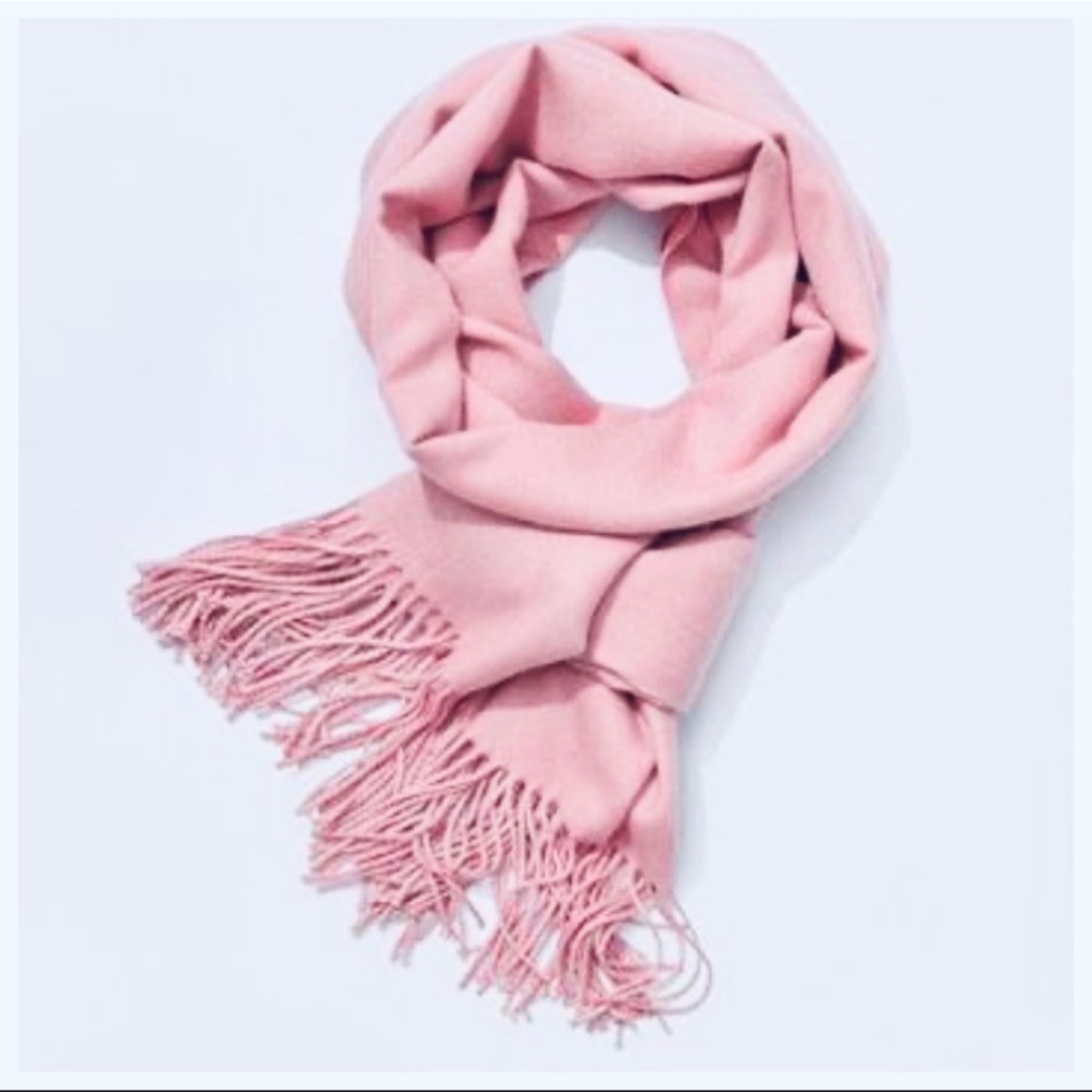 LIGHT PINK CASHMERE FRINGED SCARF/SHAWL